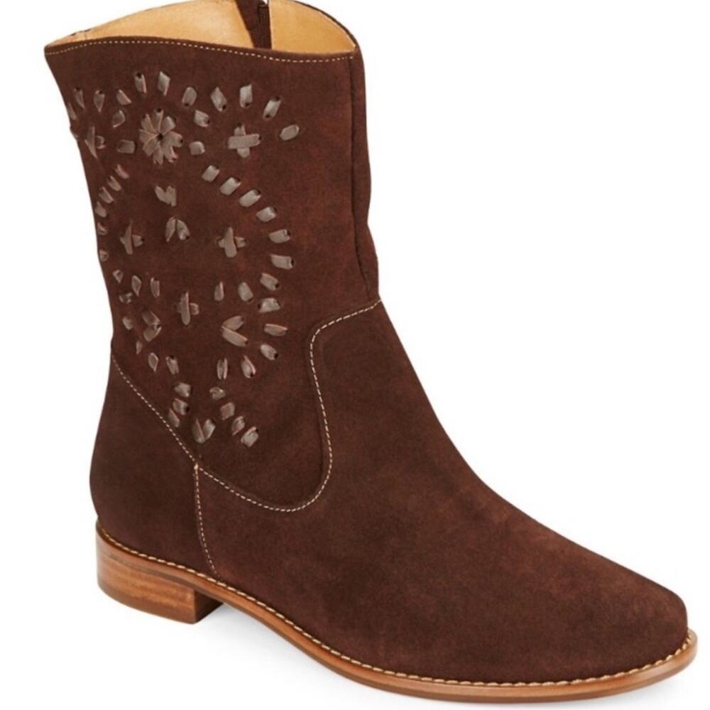 Jack Rogers Kaitlin Suede Whip Stitch Boots - CHOCOLATE